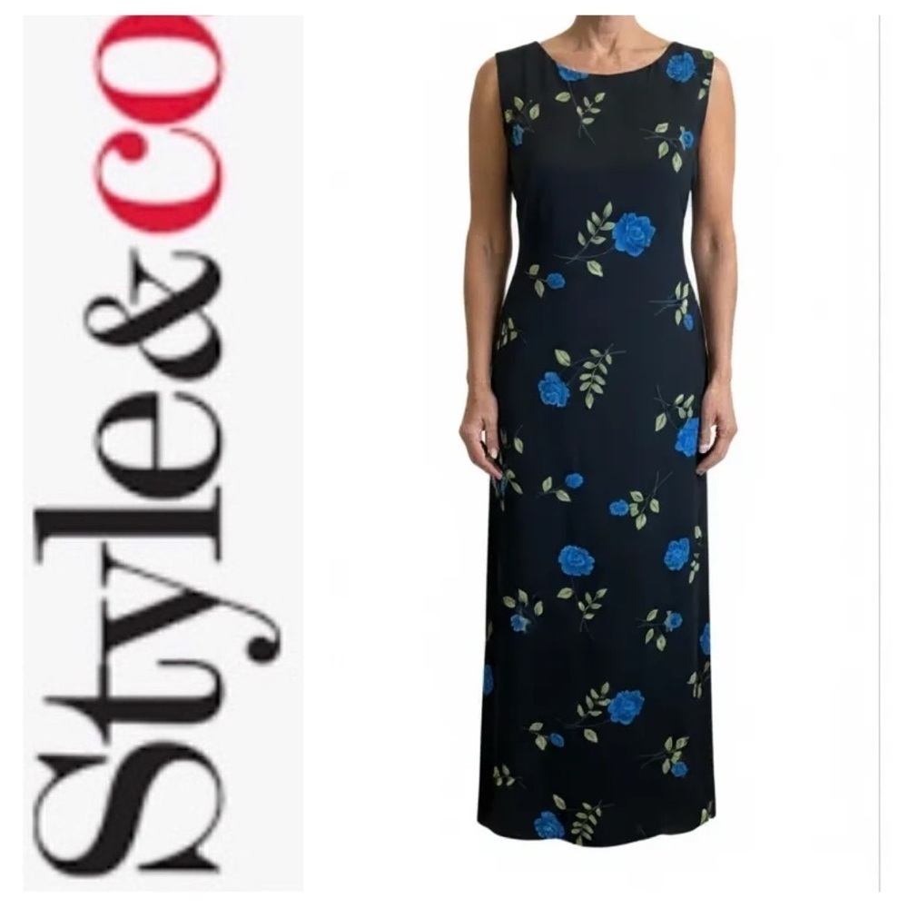 Style & Co Black Floral Maxi Dress Size 12 NWT